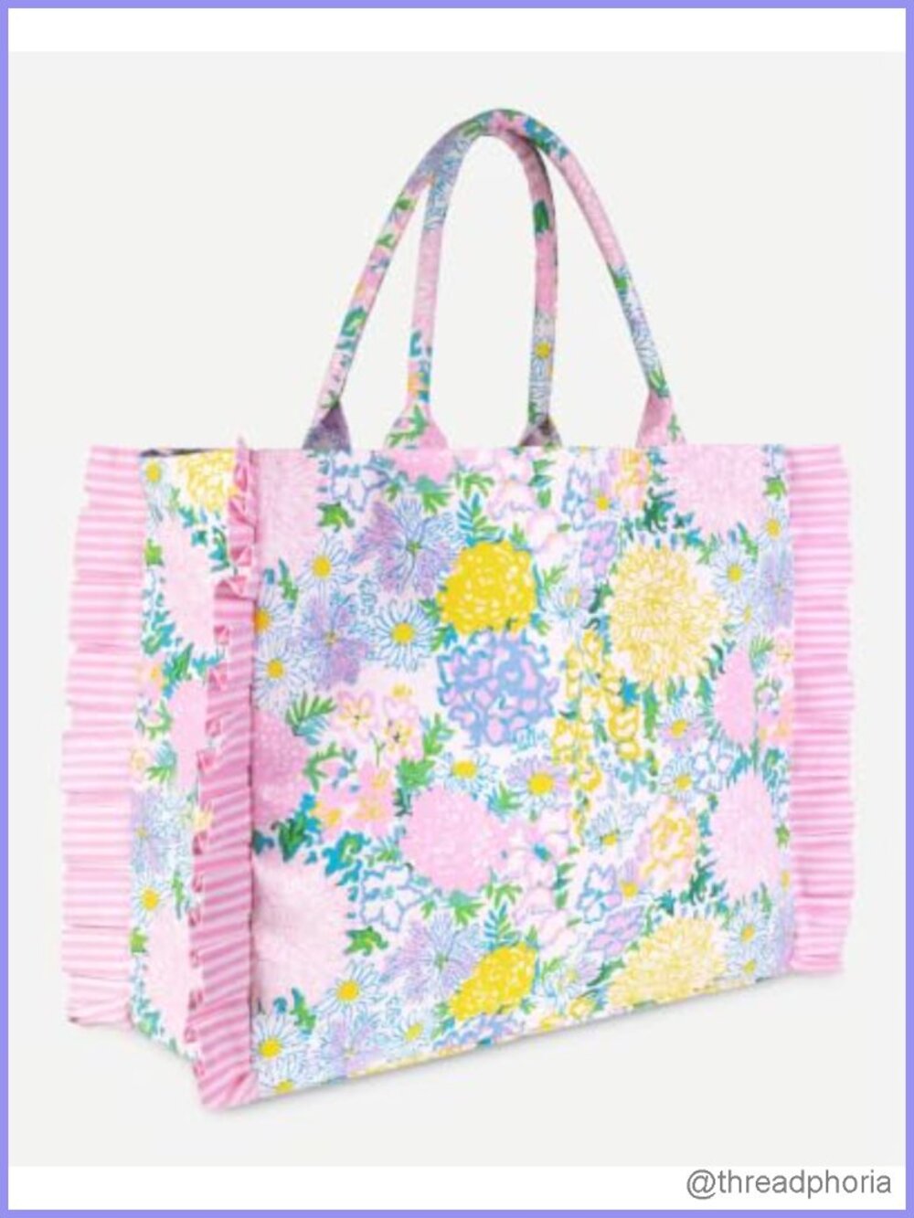 Lilly Pulitzer Ruffle Tote Bag Cotton Canvas Shoulder Carryall